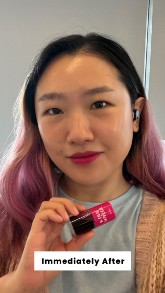 Sarah Han immediately after applying the Etude Dear Darling Water Tint